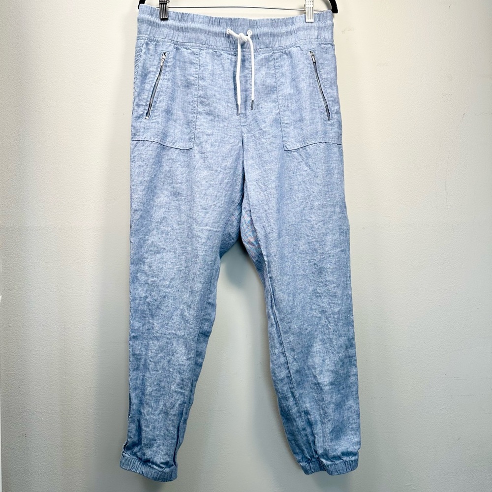Athleta Cabo Linen Light Blue Drawstring Joggers, 12 - Picture 6 of 16